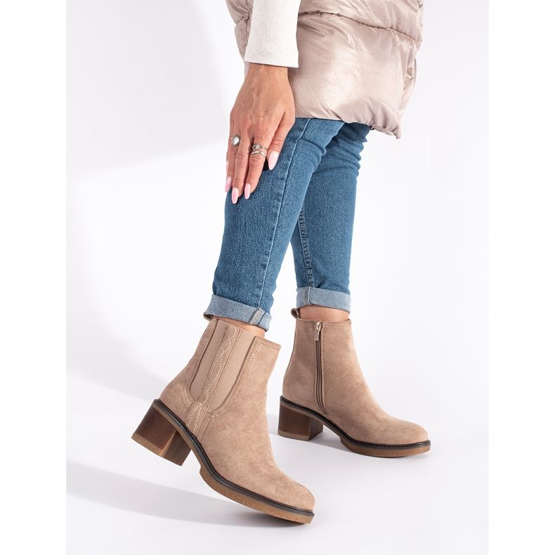 Seastar Botas Chelsea de camurça bege com salto alto 1 Seastar Botas Chelsea de camurça bege com salto alto 1