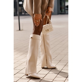 Botas femininas de couro ecológico com parte superior virada para cima e salto alto bege claro Avamora 2 Botas femininas de couro ecológico com parte superior virada para cima e salto alto bege claro Avamora 2