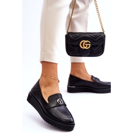 Mocassins femininos de couro Vinceza com cunha baixa, pretos 2