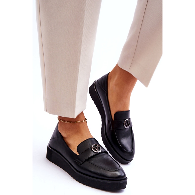 Mocassins femininos de couro Vinceza com cunha baixa, pretos 3