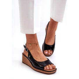 Sandálias femininas de cunha envernizada Sergio Leone SK301 pretas preto 2