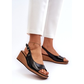 Sandálias femininas de cunha envernizada Sergio Leone SK301 pretas preto 1