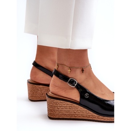 Sandálias femininas de cunha envernizada Sergio Leone SK301 pretas preto 3