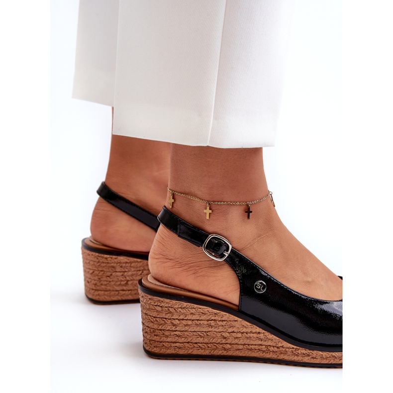 Sandálias femininas de cunha envernizada Sergio Leone SK301 pretas preto 3