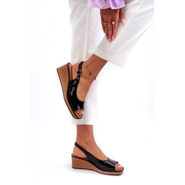 Sandálias femininas de cunha envernizada Sergio Leone SK301 pretas preto 4