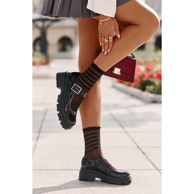 Sapatos femininos de couro envernizado com fivela, Plikuria Preto 2