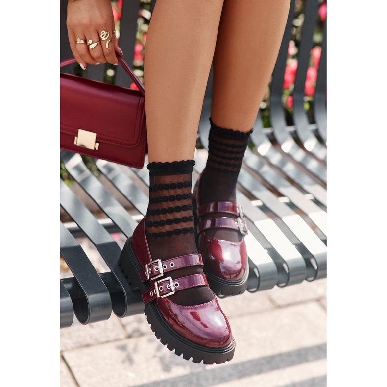 Sapatos femininos com alças envernizados Borgonha Terione vermelho 2