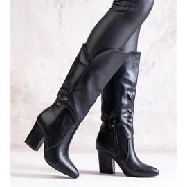 Botas pretas de salto alto em couro ecológico Amare preto 2