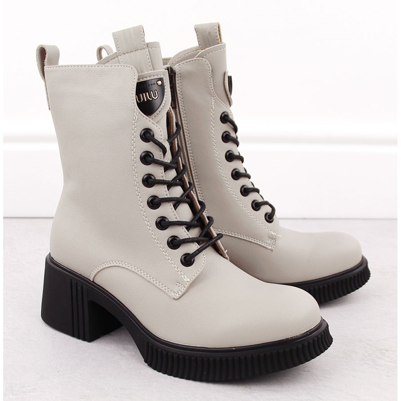 Botins femininos de couro bege Vinceza 66671 2