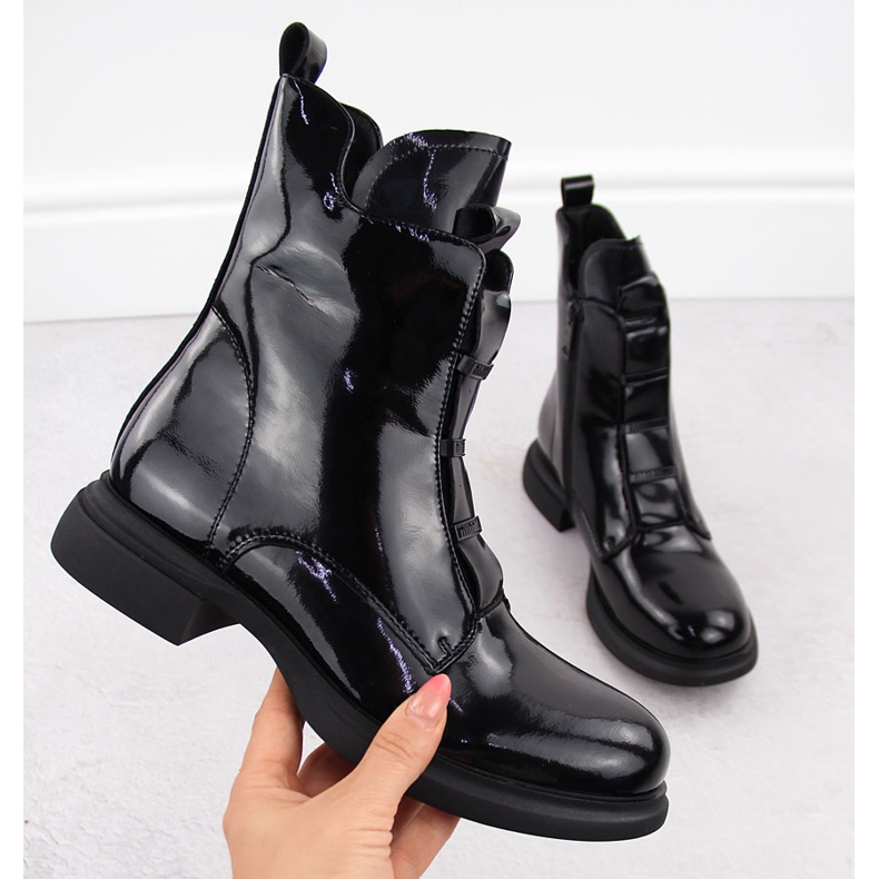 Botas femininas de couro envernizado, pretas, Vinceza 66678 preto 1