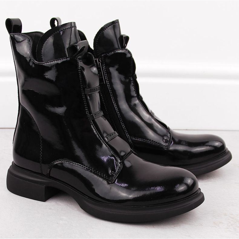 Botas femininas de couro envernizado, pretas, Vinceza 66678 preto 2