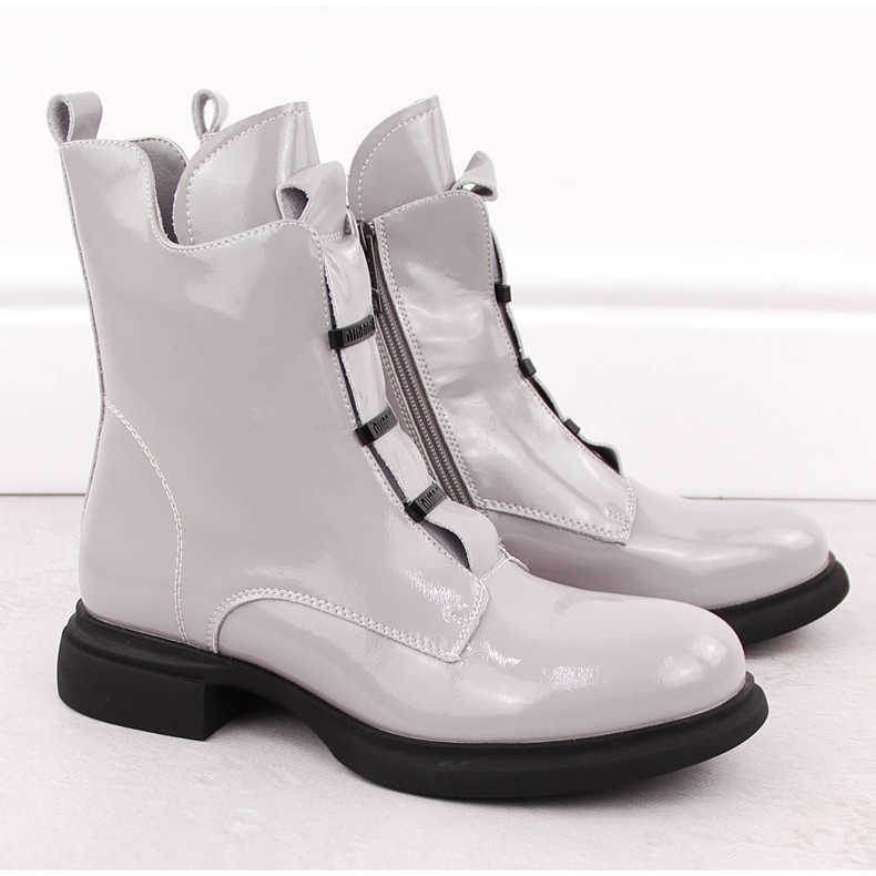 Botins femininos de couro envernizado, cinza Vinceza 66678 2