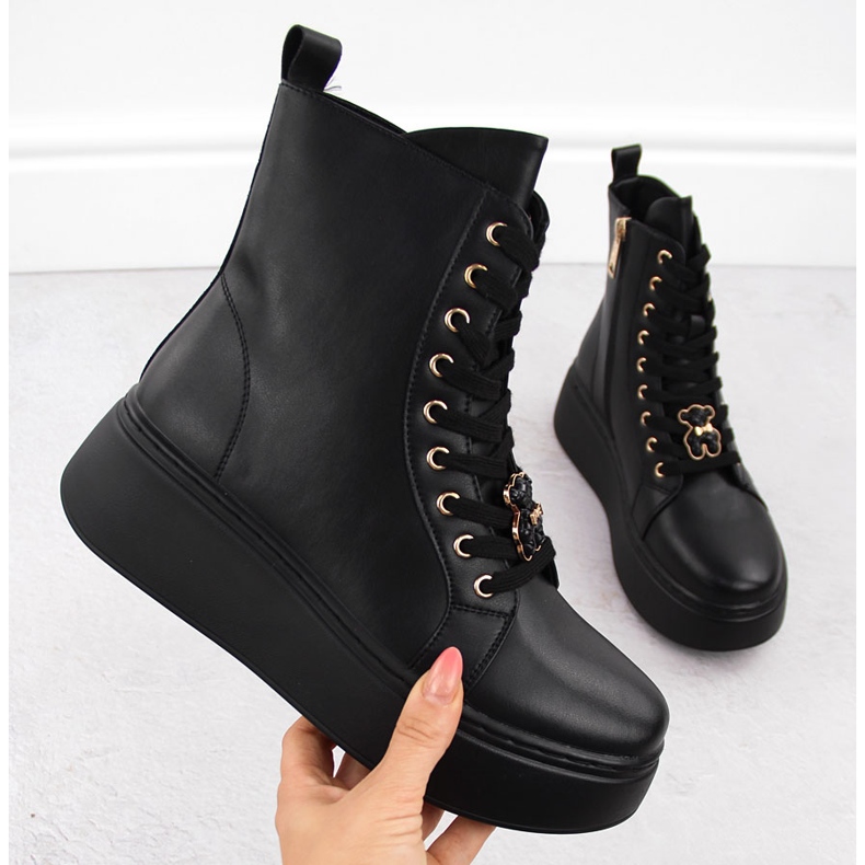 Botas plataforma de couro com ursinho de pelúcia, pretas Vinceza 66701 preto 1