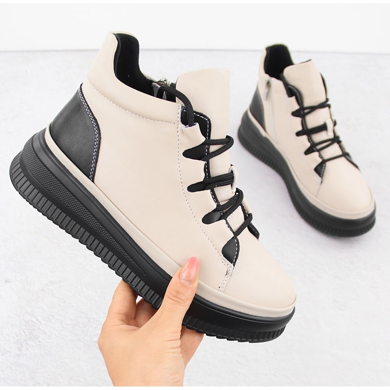 Botas femininas de couro com isolamento, bege, Artiker 55C1051 1