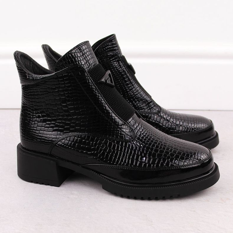 Botins femininos de couro envernizado, pretos, Filippo DBT6663 2