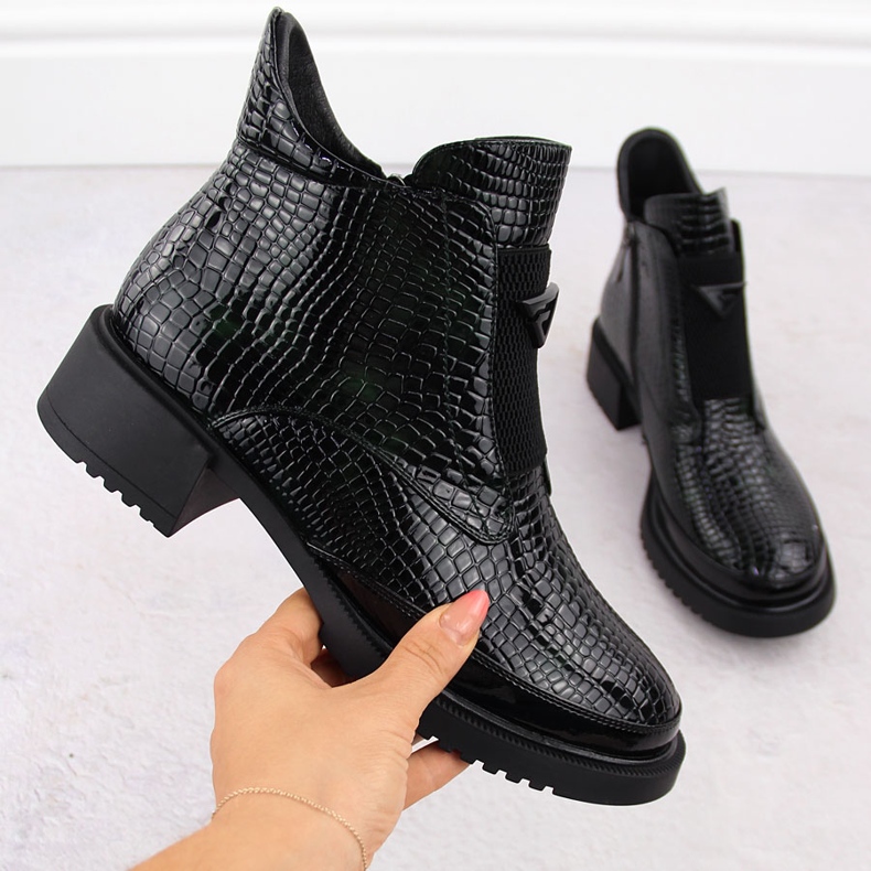 Botins femininos de crocodilo envernizados, preto e verde, Filippo DBT6663 2