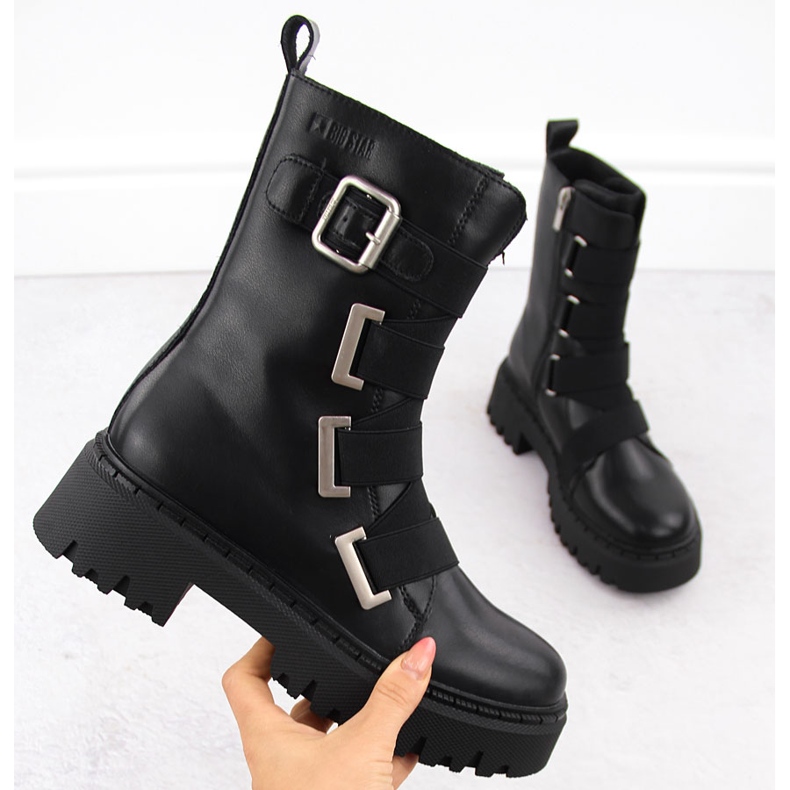 Botas femininas de couro, pretas Big Star OO274A256 preto 1