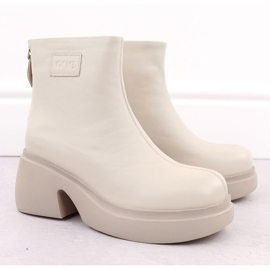 Botas femininas de couro na plataforma, bege Goe OO2N4155 2