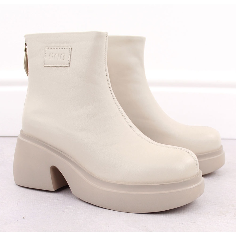 Botas femininas de couro na plataforma, bege Goe OO2N4155 2