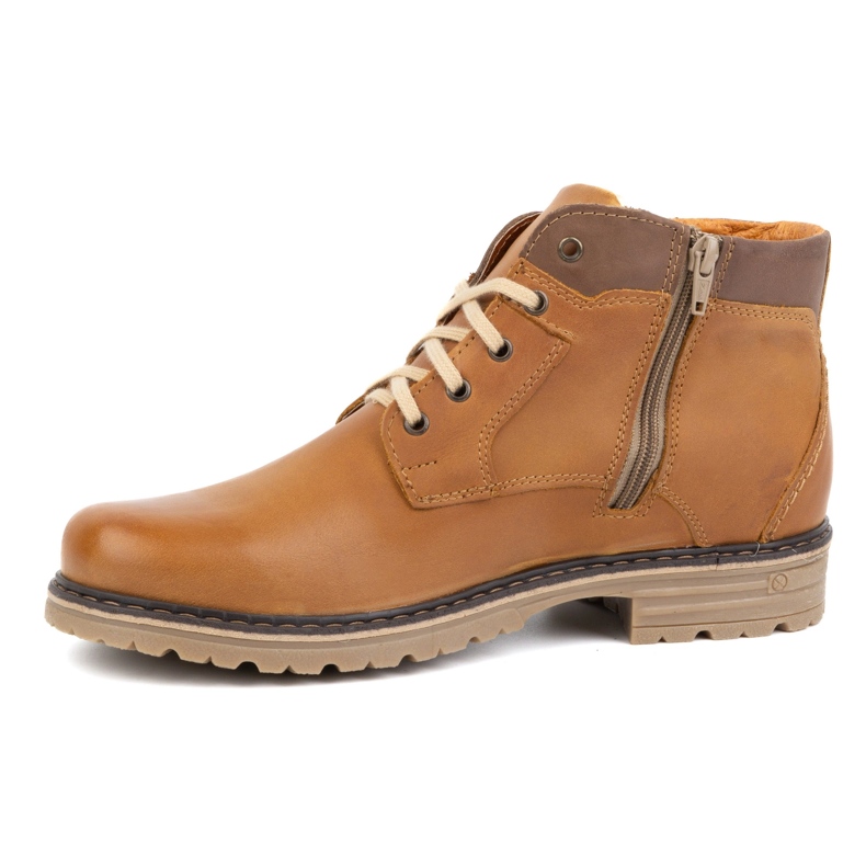 Polbut Sapatos masculinos de inverno, couro, botins com isolamento J35S, marrom camelo 1