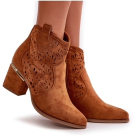 Botas de cowboy perfuradas com salto alto e zíper camelo Vosilara castanho 4 Botas de cowboy perfuradas com salto alto e zíper camelo Vosilara castanho 4
