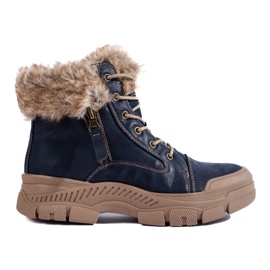 Botas de caminhada femininas azuis com pele azul 2