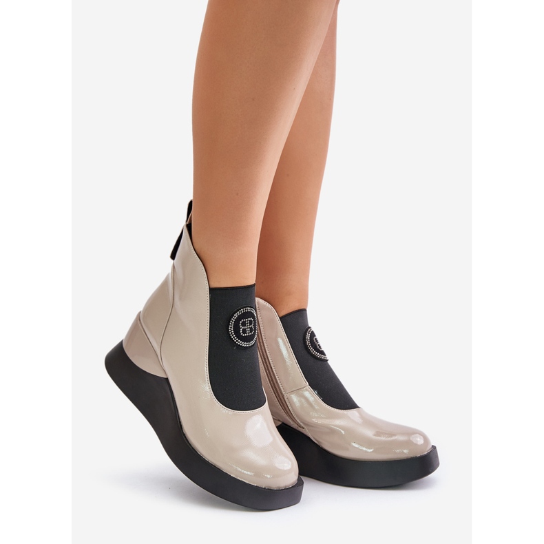 Botas de couro com cunha S.Barski MR870-22 Cinza claro bege 1 Botas de couro com cunha S.Barski MR870-22 Cinza claro bege 1