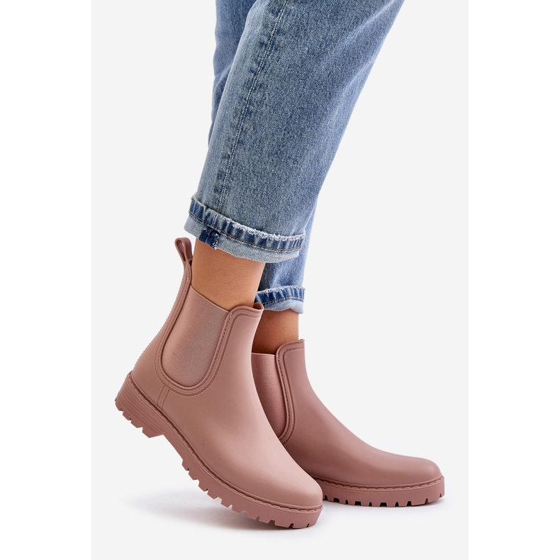 Botas Wellington femininas com inserções elásticas, Ciariel rosa sujo 1