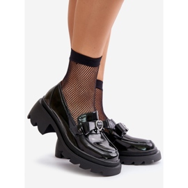 S.Barski Mocassins femininos de couro com laço e coração D&amp;A LZ42-032 pretos 1