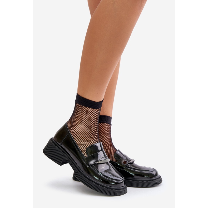 S.Barski Mocassins femininos lacados com decoração D&amp;A LZ42-031 preto 1