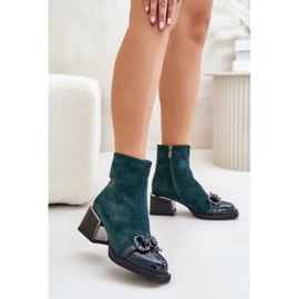 S.Barski Botas femininas elegantes de salto alto com decoração, verde escuro MR880-127 2