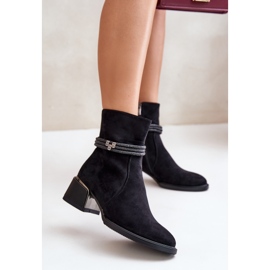 S.Barski Botas femininas isoladas de salto baixo com alças decorativas D&amp;A MR880-027 pretas preto 2