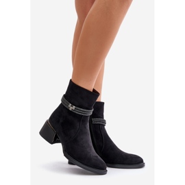 S.Barski Botas femininas isoladas de salto baixo com alças decorativas D&amp;A MR880-027 pretas preto 1