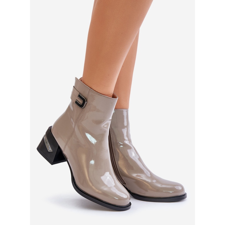 S.Barski Botas de salto alto envernizadas com isolamento MR880-093 cinza 1 S.Barski Botas de salto alto envernizadas com isolamento MR880-093 cinza 1