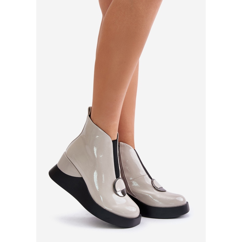 S.Barski Botas de cunha envernizadas isoladas D&amp;A MR880-136 cinza claro 1