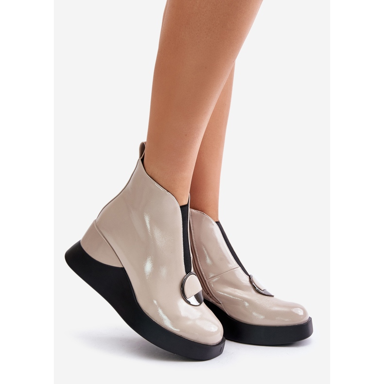 S.Barski Botas de cunha envernizadas isoladas D&amp;A MR880-136 Bege 1