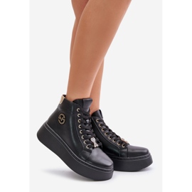 Tênis alto feminino de couro na plataforma Vinceza 66707 preto 1