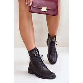 Zazoo 2955 Botins de couro para trabalho com detalhes dourados na língua, pretos 2