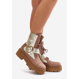 Zazoo 2942 Botins de couro para trabalho com fivela dourada, bege 1