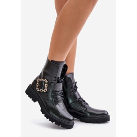 Zazoo 2951 Botins de couro envernizado com fivela decorativa, preto 1
