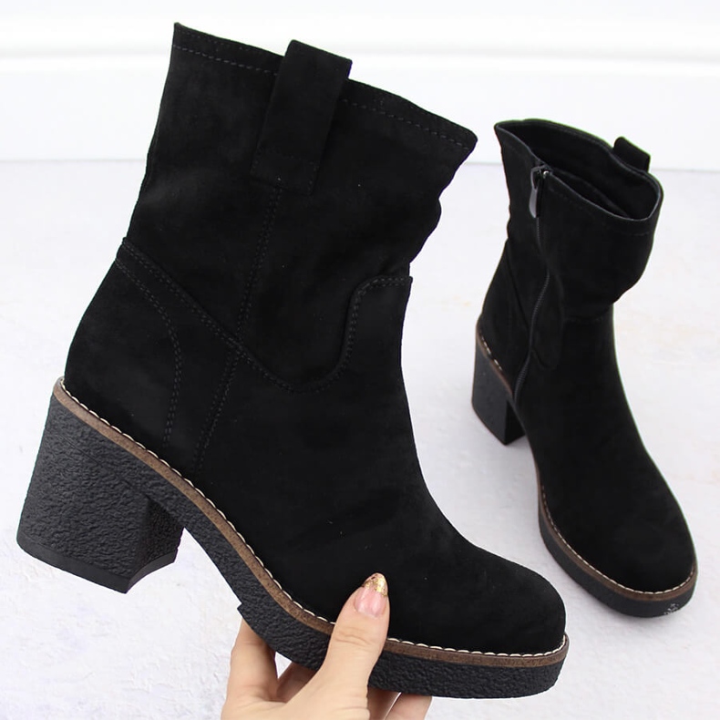 Botins femininos de camurça, pretos, Potocki 51302 1