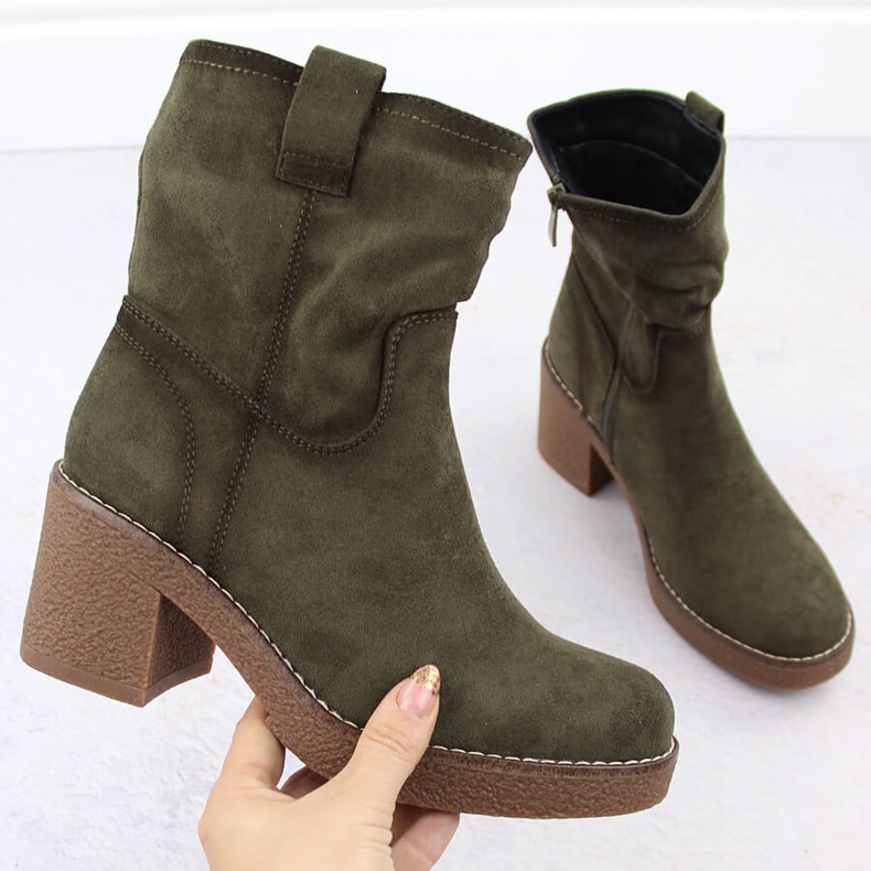 Botins femininos de camurça, verdes, Potocki 51302 1