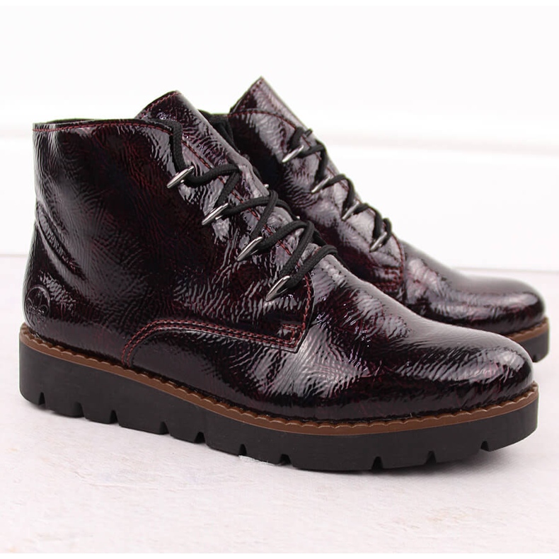 Botins femininos envernizados bordô Rieker 44902-35 vermelho 2