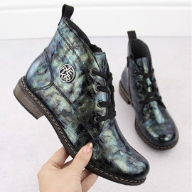 Botins femininos verdes croco envernizados Rieker 71205-90 1