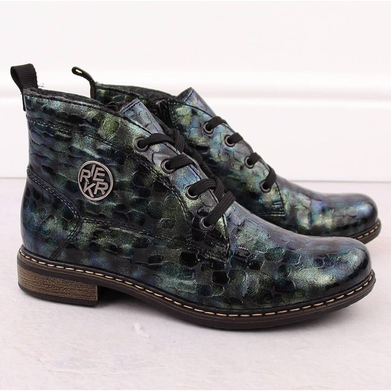 Botins femininos verdes croco envernizados Rieker 71205-90 2