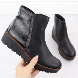 Botins femininos pretos envernizados confortáveis ​​Rieker X9150-00 1