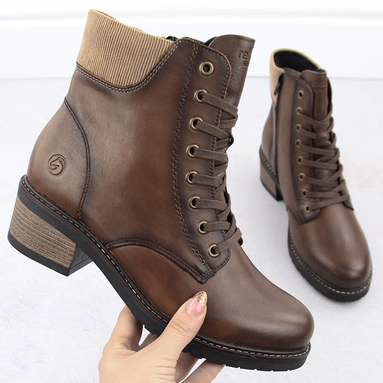 Botas femininas de couro com isolamento marrom Remonte D1A70-22 castanho 1