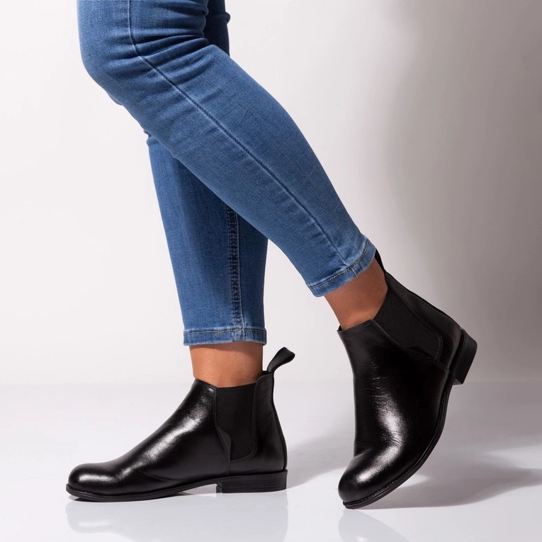 Botas Chelsea femininas rasas, couro preto Butdam Btk 1