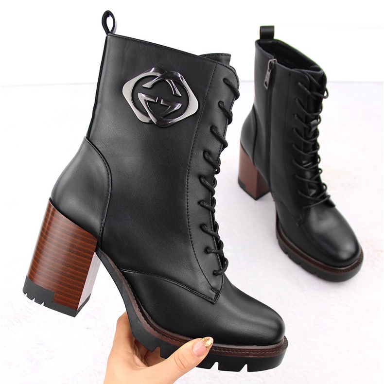 Botins femininos pretos de salto alto Vinceza 58359 1