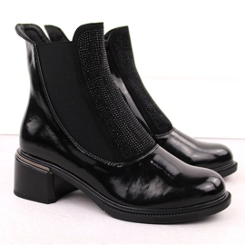 Botins femininos Vinceza pretos envernizados com zircônias cúbicas 2